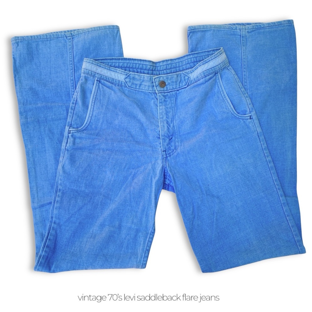🪩 32/34 VNTG 70s Levis Saddleback Flare Cotton Denim Blue Jean Bell Bottom Mid